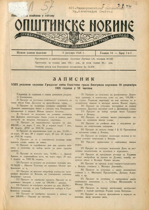 Београдске општинске новине - 1936
