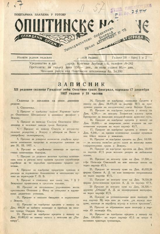 Београдске општинске новине - 1938