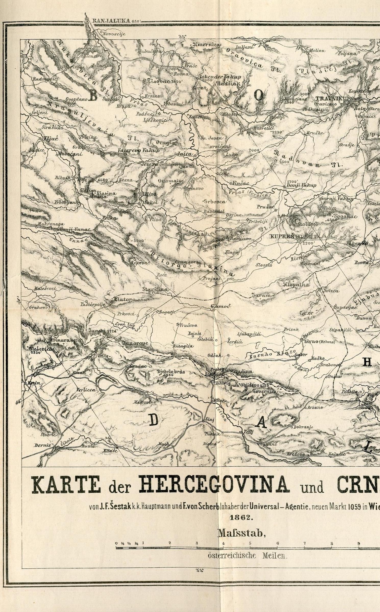 Militärische Beschreibung des Paschalik's Hercegovina und des Fürstenthums Crnagora sammt Karte / von J. F. Šestak, F. von Scherb