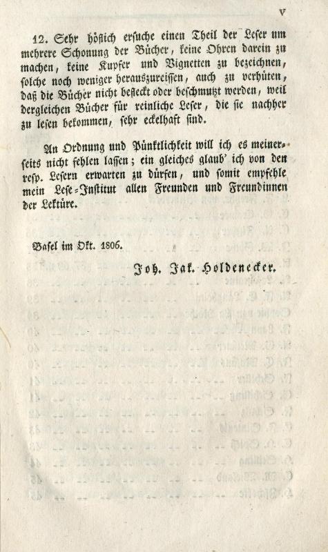 Neuvermehrtes Haupt-Verzeichniss sämtlicher Deutscher Bücher, welche bei Joh. Jakob Holdenecker in klein Basel nach anderseits stehenden Bedingnissen ausgeliechen werden