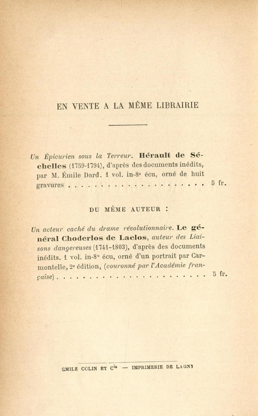 Oeuvres littéraires : ouvrage orné d'un portrait / Hérault de Séchelles ; publiées avec une préface et des notes par É. Dard