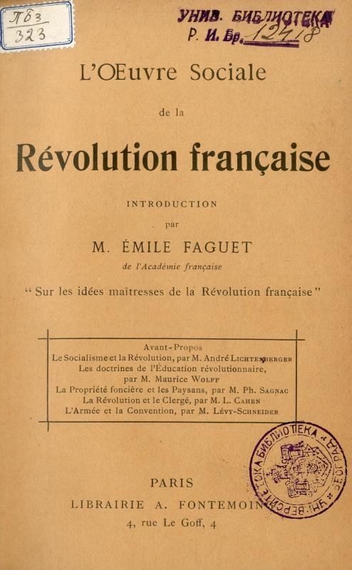 L'oeuvre sociale de la Révolution française / introduction par Emile Faguet