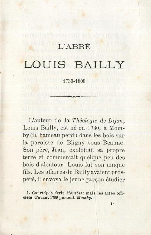 L'abbé Louis Bailly : 1730-1808 / par Paul Foisset