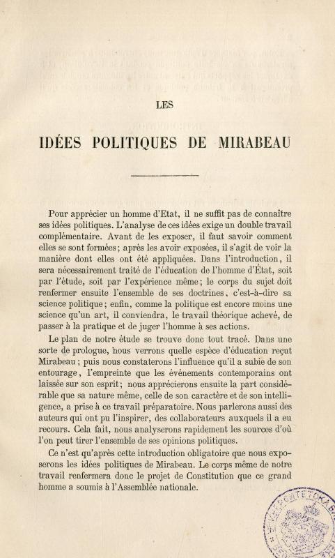 Étude sur les idées politiques de Mirabeau / par Francis Decrue