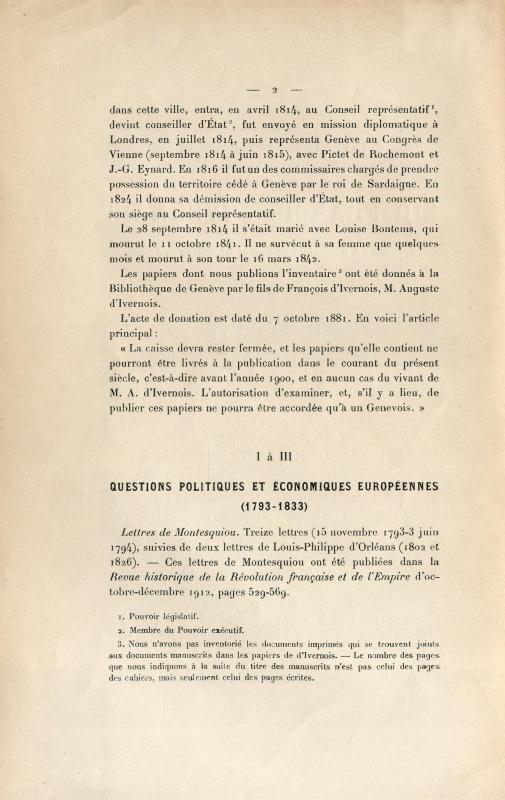 Inventaire des papiers de sir Francis d'Ivernois : conservés à la Bibliothèque publique et universitaire de Genève / par Otto Karmin