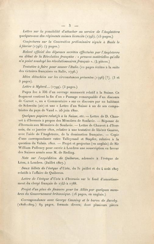 Inventaire des papiers de sir Francis d'Ivernois : conservés à la Bibliothèque publique et universitaire de Genève / par Otto Karmin