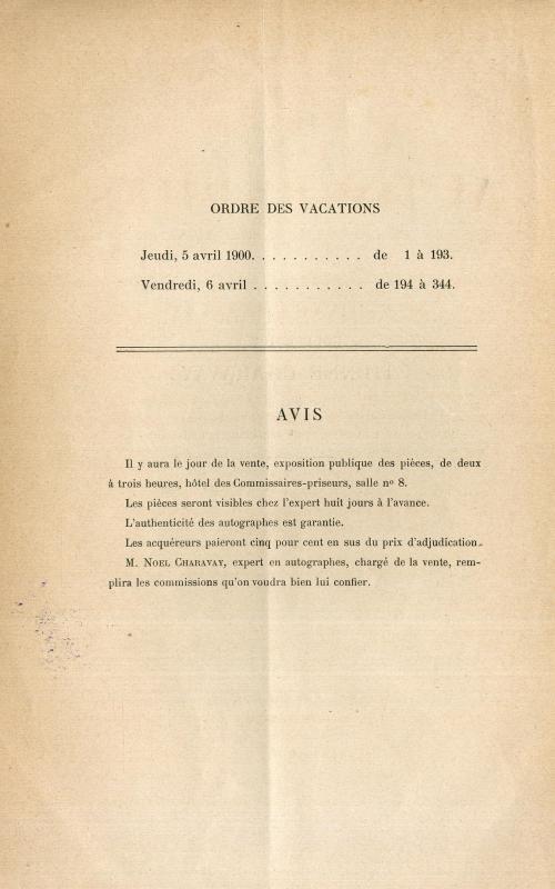 Catalogue des autographes et des documents historiques composant la collection de M. Étienne Charavay