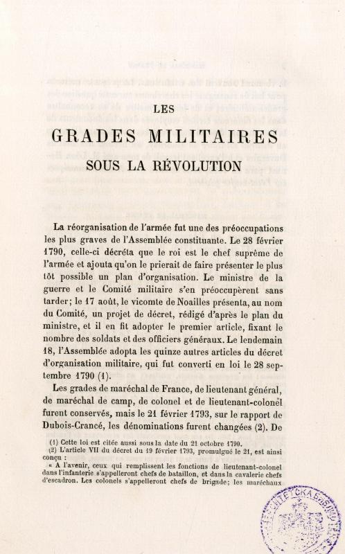 Les grades militaires sous la Révolution / notice par Etienne Charavay