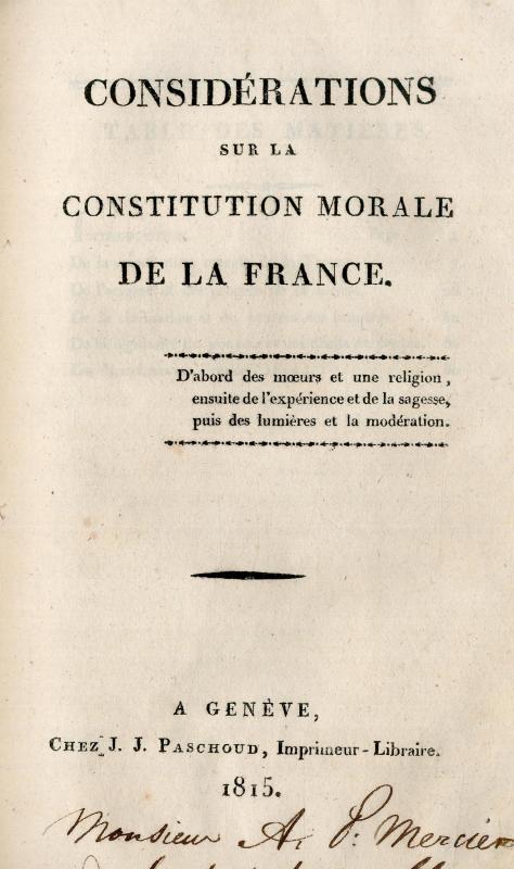Considérations sur la constitution morale de la France