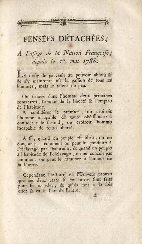 Pensées détachées à l'usage de la nation française depuis le 1er mai 1788.