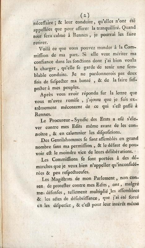 Réponse du roi aux représentations des députés des Etats de Bretagne, du 10 juin 1788