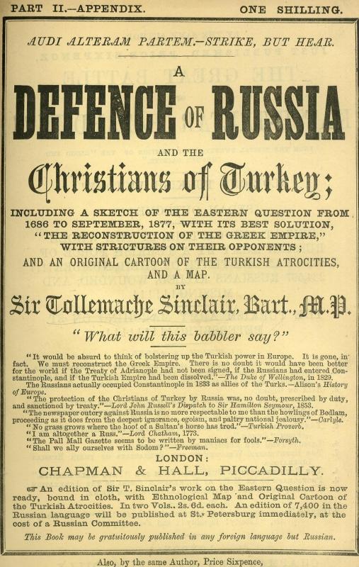 Appendix to sir T. Sinclair's Defence of Russia and the Christians of Turkey