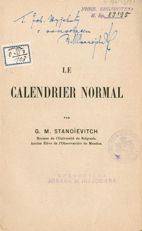 Le calendrier normal / par G. M. Stanoïévitch